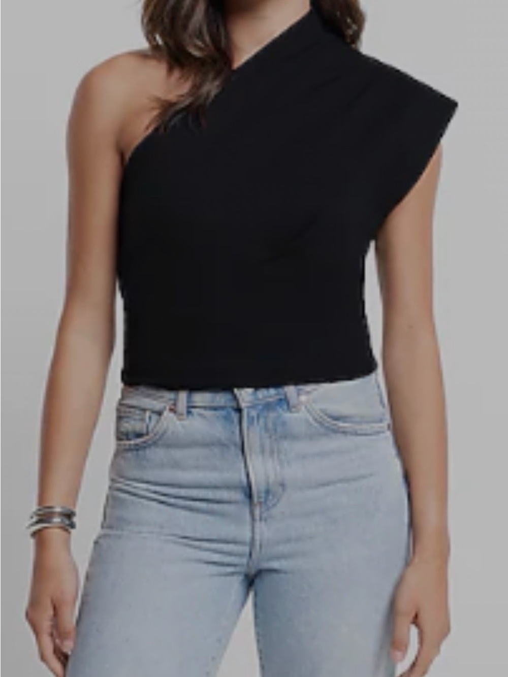 Express Structured One Shoulder Ponte Cropped Fitted Top Black Slimming Top XS